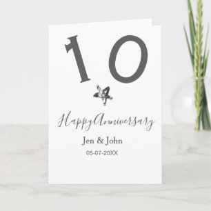 Happy 10th anniversary name date gray metal star b card