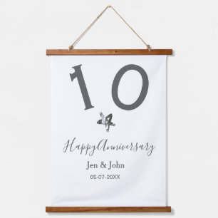 Happy 10th anniversary name date gray metal star b hanging tapestry