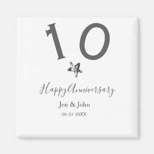Happy 10th anniversary name date gray metal star b magnet
