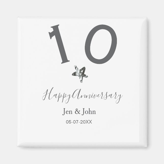 Happy 10th anniversary name date gray metal star b magnet (Front)
