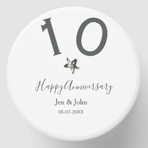 Happy 10th anniversary name date gray metal star b mini candle favors