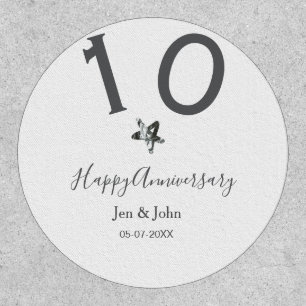 Happy 10th anniversary name date gray metal star b patch