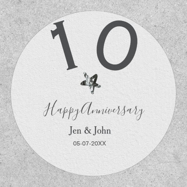 Happy 10th anniversary name date gray metal star b patch (Front)