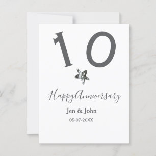 Happy 10th anniversary name date gray metal star b postcard