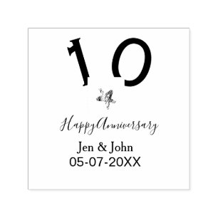 Happy 10th anniversary name date gray metal star b self-inking stamp