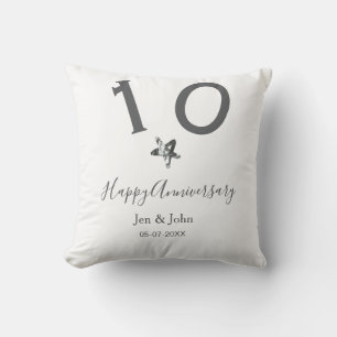 Happy 10th anniversary name date gray metal star b throw pillow