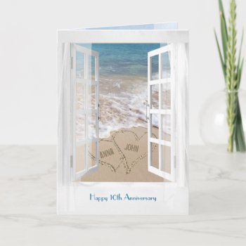 Happy 10th Anniversary Open Beach Window Card by dryfhout at Zazzle