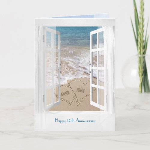 Happy 10th Anniversary open beach window Card