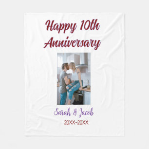Happy 10th anniversary photo wedding couple name d fleece blanket