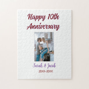 Happy 10th anniversary photo wedding couple name d jigsaw puzzle