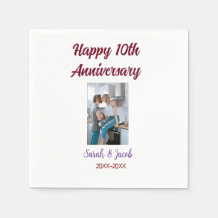 Happy 10th anniversary photo wedding couple name d napkins