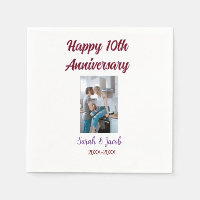 Happy 10th anniversary photo wedding couple name d napkins (Front)