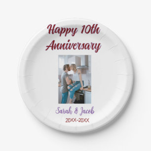 Happy 10th anniversary photo wedding couple name d paper plates