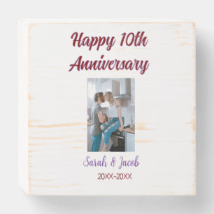 Happy 10th anniversary photo wedding couple name d wooden box sign