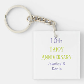 happy 10th anniversary purple pastel green bold keychain