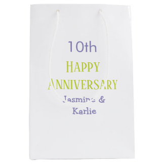 happy 10th anniversary purple pastel green bold medium gift bag