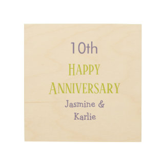 happy 10th anniversary purple pastel green bold wood wall art