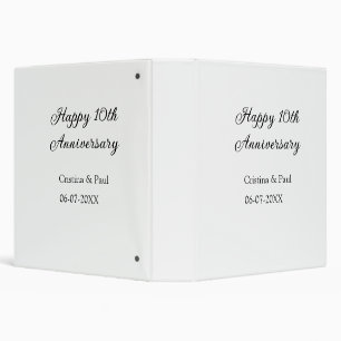 Happy 10th anniversary simple minimal wedding name 3 ring binder