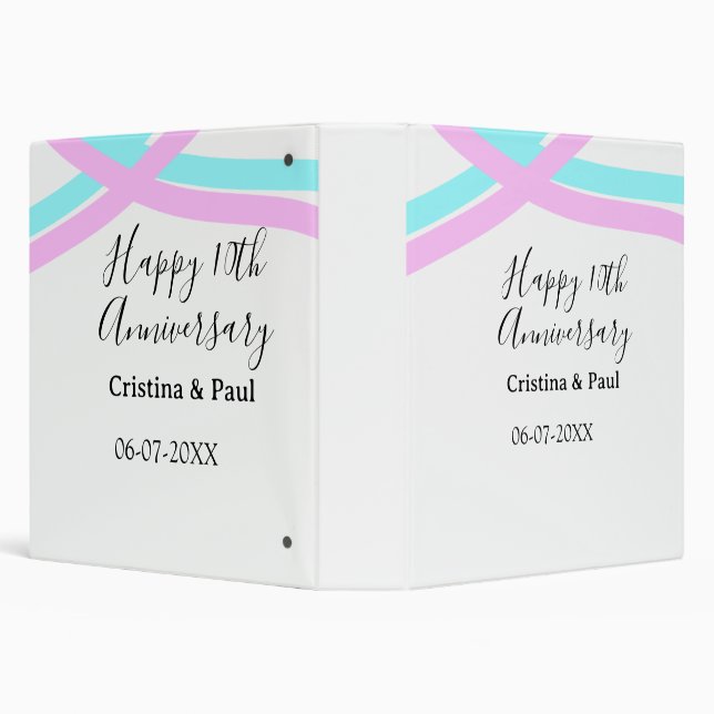 Happy 10th anniversary simple minimal wedding name 3 ring binder (Background)