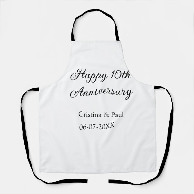 Happy 10th anniversary simple minimal wedding name apron (Front)