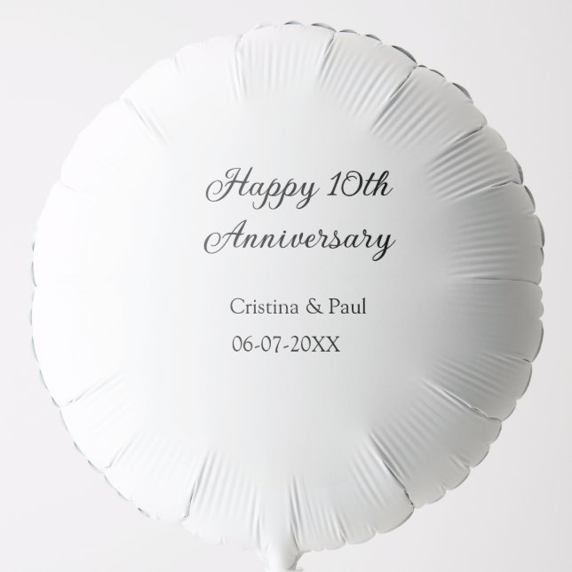 Happy 10th anniversary simple minimal wedding name balloon (Front)