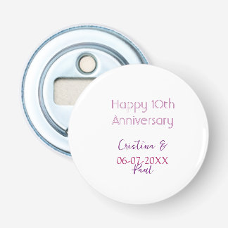 Happy 10th anniversary simple minimal wedding name bottle opener