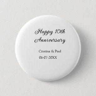 Happy 10th anniversary simple minimal wedding name button