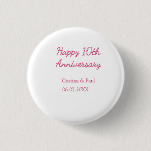 Happy 10th anniversary simple minimal wedding name button
