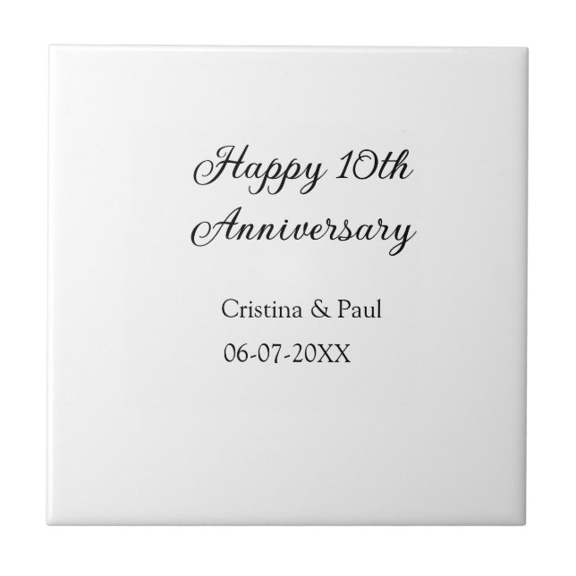 Happy 10th anniversary simple minimal wedding name ceramic tile (Front)