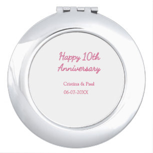 Happy 10th anniversary simple minimal wedding name compact mirror