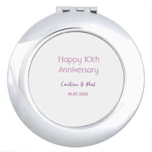 Happy 10th anniversary simple minimal wedding name compact mirror