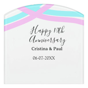 Happy 10th anniversary simple minimal wedding name door sign
