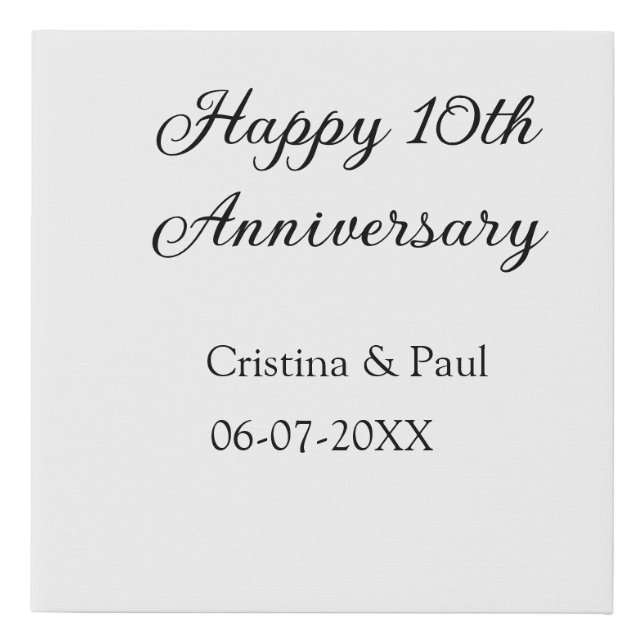 Happy 10th anniversary simple minimal wedding name faux canvas print (Front)