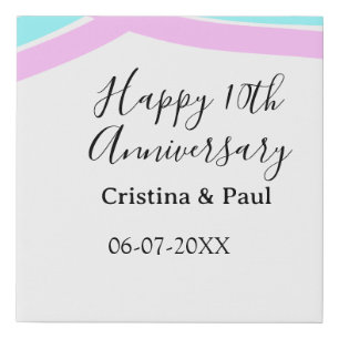 Happy 10th anniversary simple minimal wedding name faux canvas print