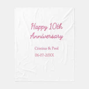Happy 10th anniversary simple minimal wedding name fleece blanket