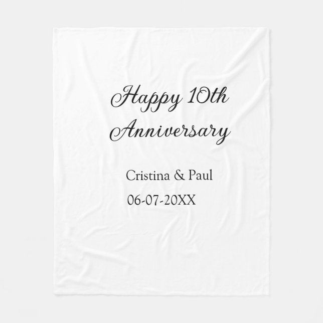 Happy 10th anniversary simple minimal wedding name fleece blanket (Front)