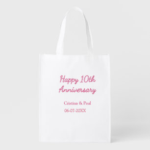 Happy 10th anniversary simple minimal wedding name grocery bag