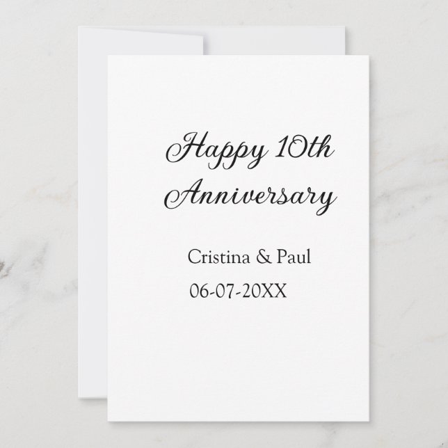 Happy 10th anniversary simple minimal wedding name invitation (Front)
