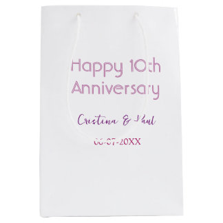 Happy 10th anniversary simple minimal wedding name medium gift bag