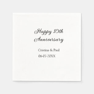 Happy 10th anniversary simple minimal wedding name napkins