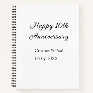 Happy 10th anniversary simple minimal wedding name notebook