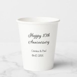 Happy 10th anniversary simple minimal wedding name paper cups
