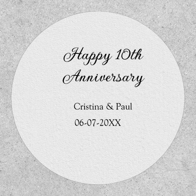 Happy 10th anniversary simple minimal wedding name patch (Front)