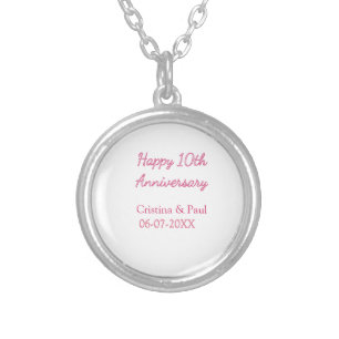 Happy 10th anniversary simple minimal wedding name silver plated necklace