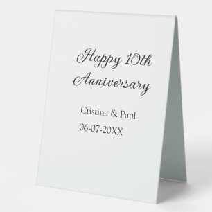 Happy 10th anniversary simple minimal wedding name table tent