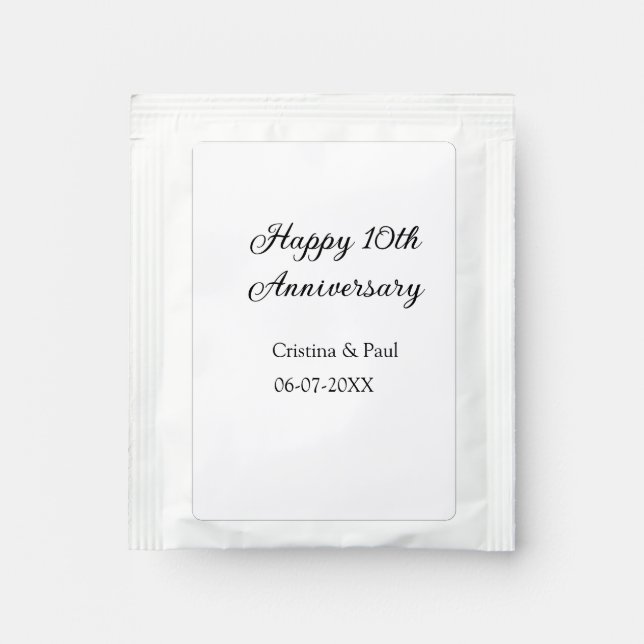 Happy 10th anniversary simple minimal wedding name tea bag drink mix (Front)