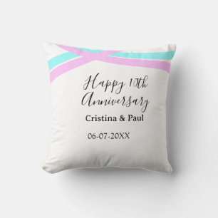 Happy 10th anniversary simple minimal wedding name throw pillow