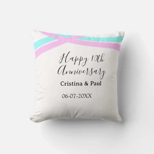 Happy 10th anniversary simple minimal wedding name throw pillow (Front)