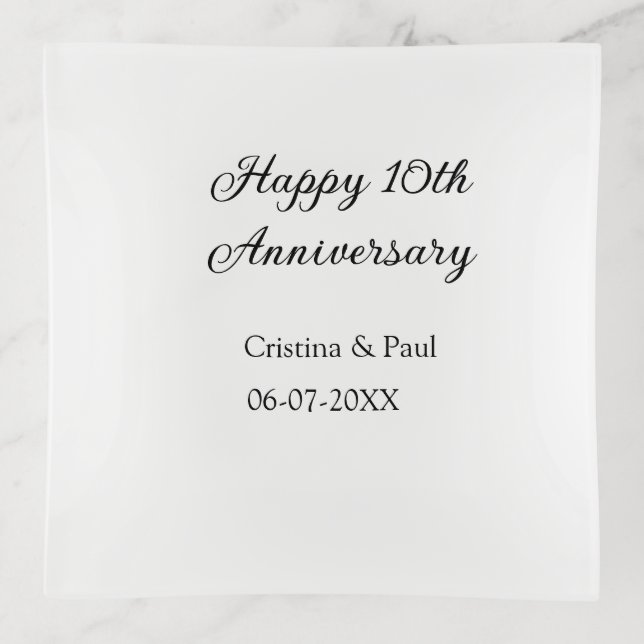 Happy 10th anniversary simple minimal wedding name trinket tray (Front)