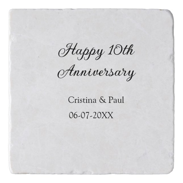 Happy 10th anniversary simple minimal wedding name trivet (Front)